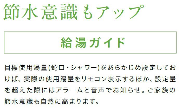 目標使用湯量をあらかじめ設定しておけば、実際の使用湯量をリモコン表示