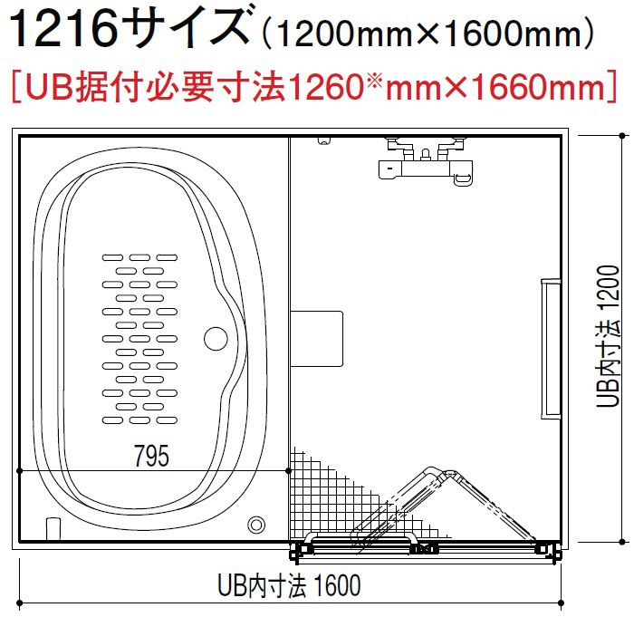 リノビオPシリーズ1216サイズ寸法図