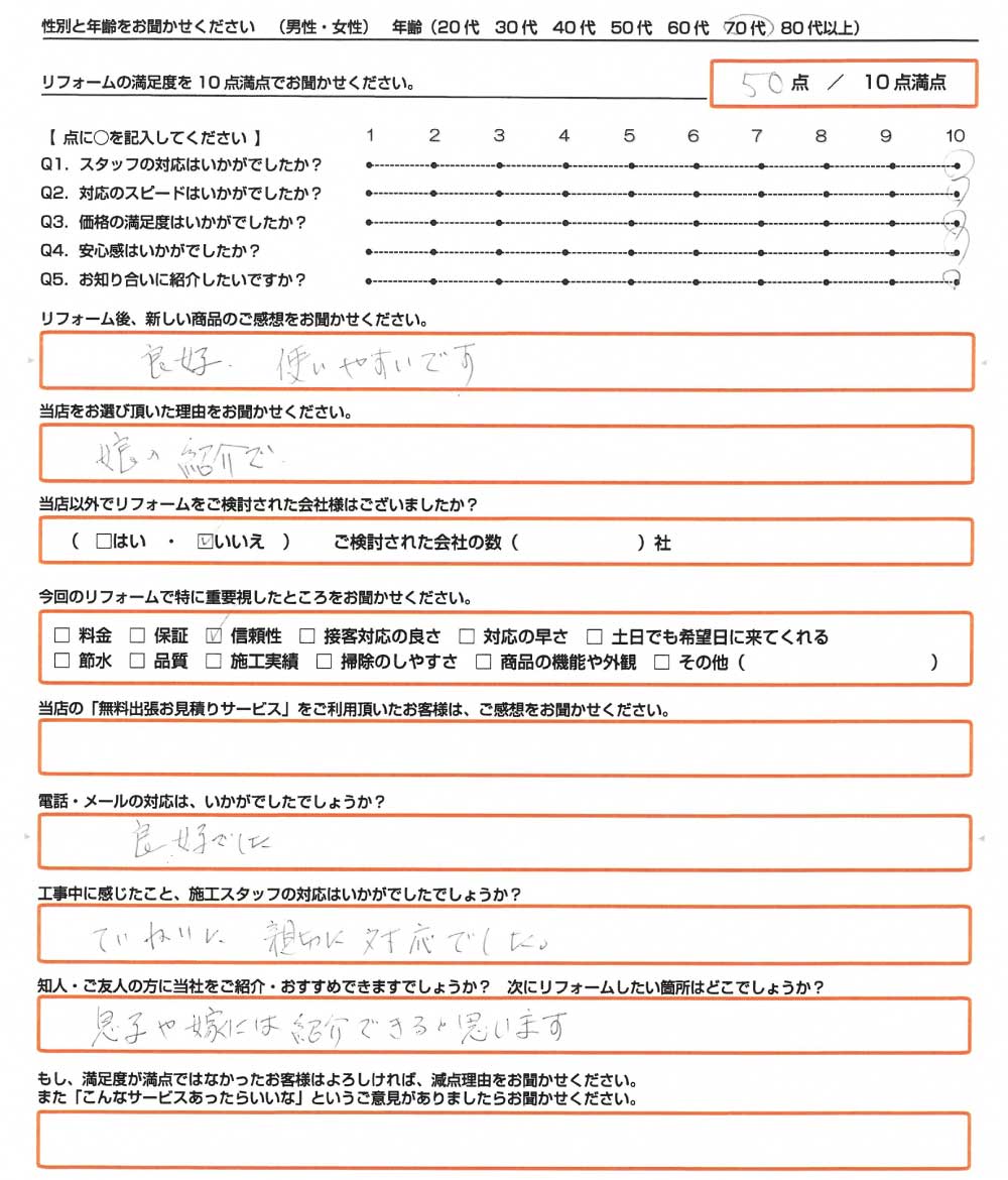 姫路市　Ｋ様　ＩＨ取替のお客様のご感想
