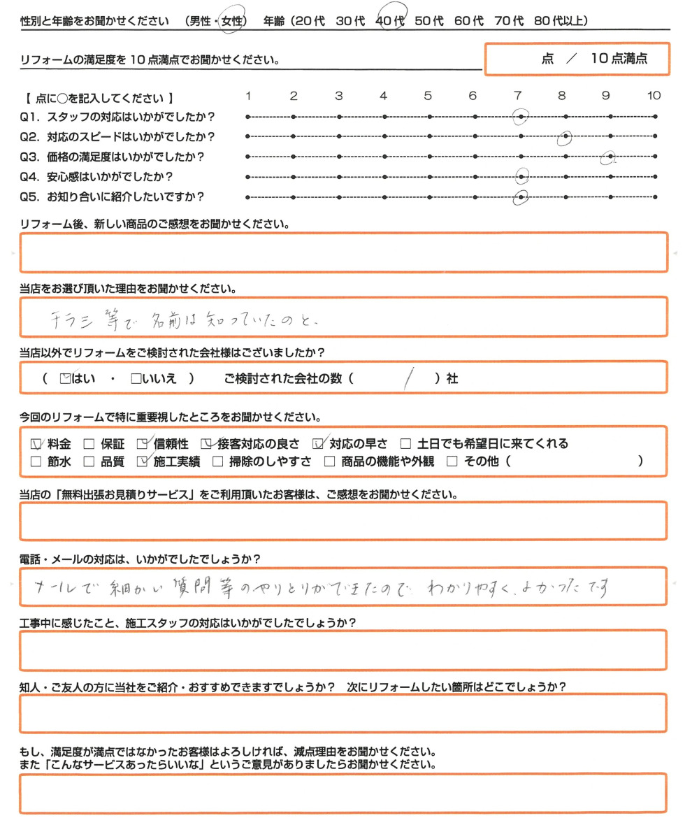 姫路市 Ｔ様　トイレ取替のお客様のご感想