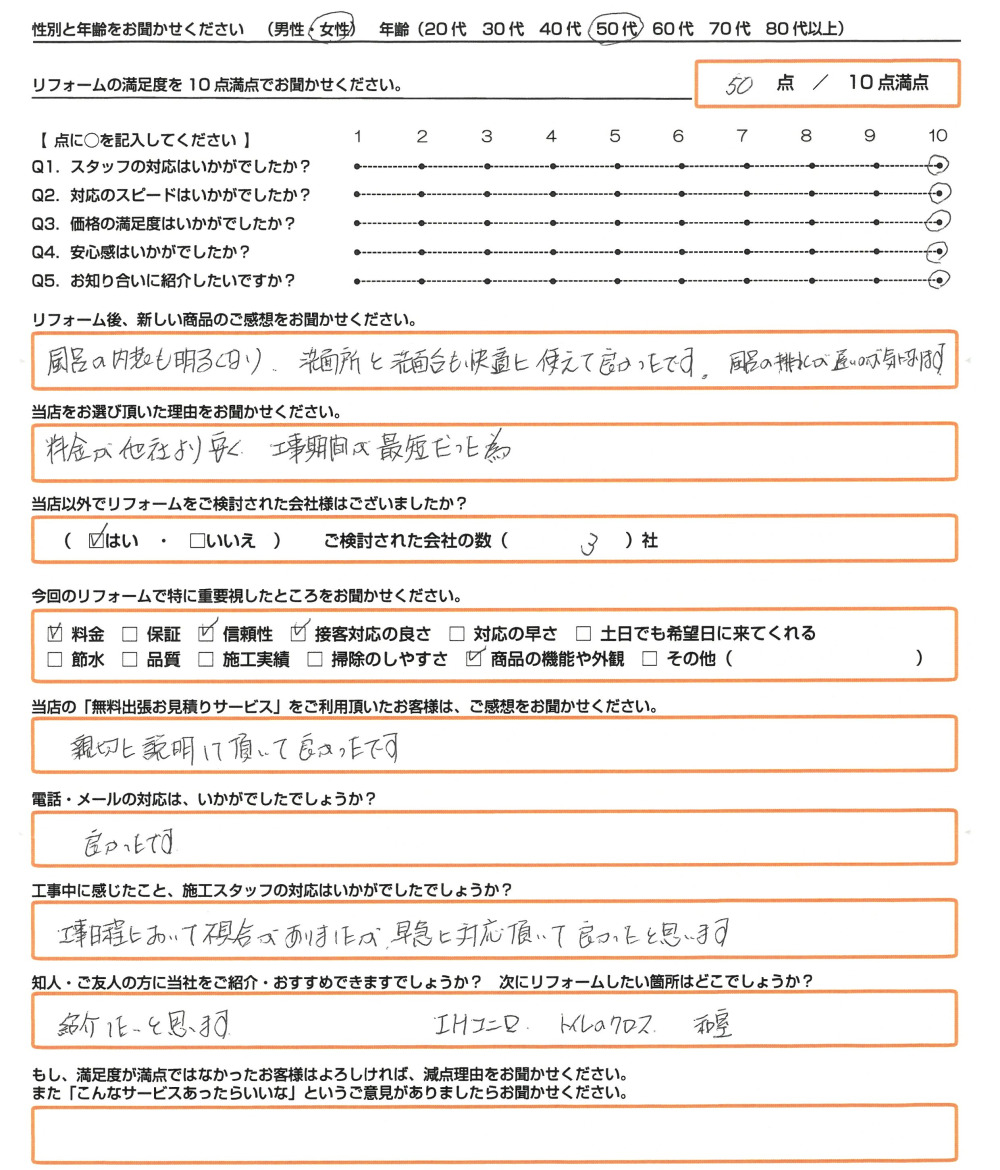 神崎郡 Ｏ様　洗面リフォーム/エコキュート取替のお客様のご感想