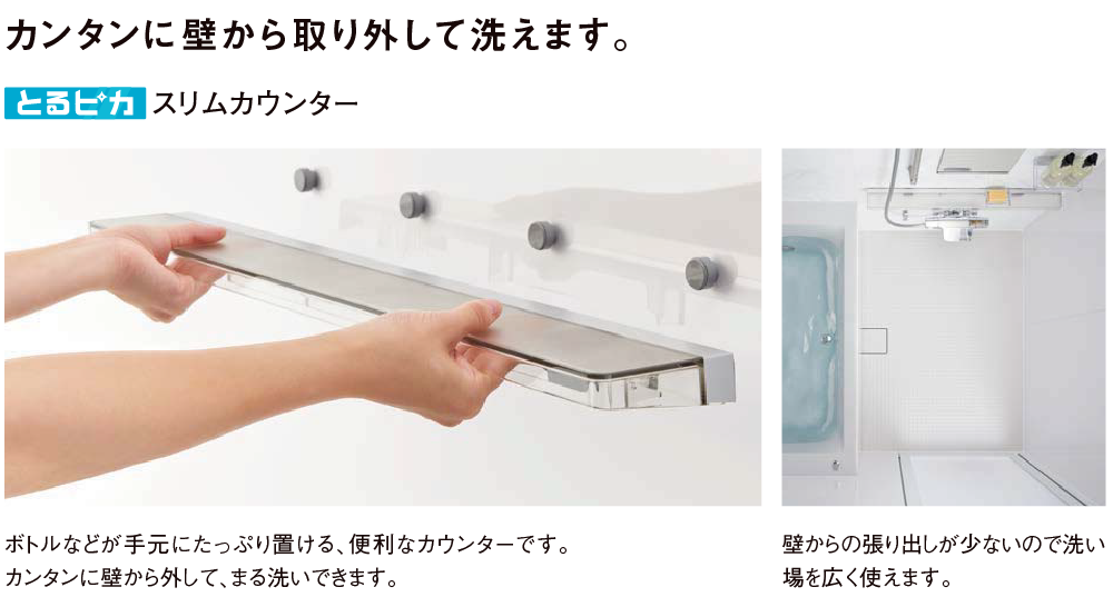 カンタンに壁から外して洗えます とるピカスリムカウンター